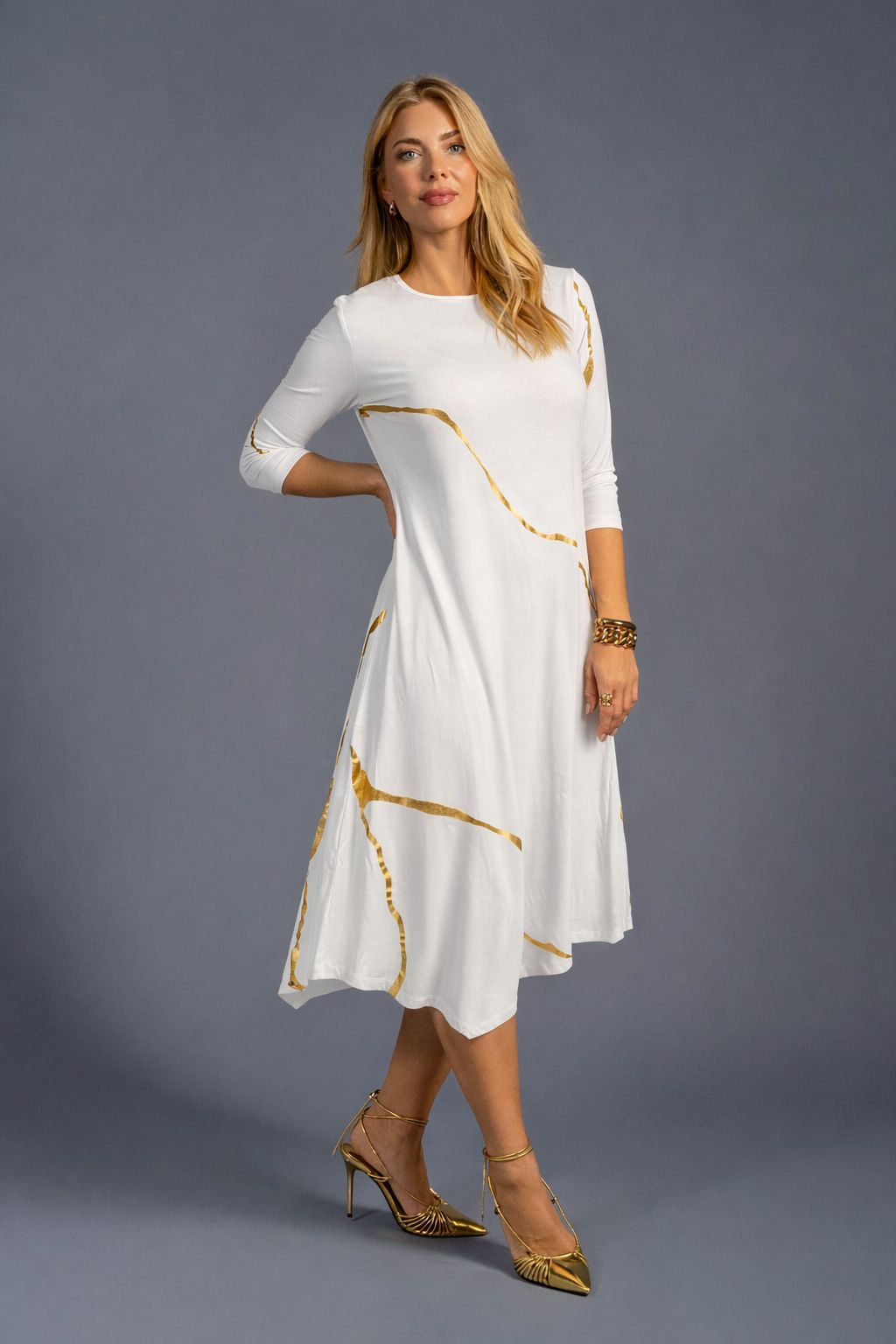 Hikari Cloud White And Gold Foil Kintsugi Dress *Limited Edition*